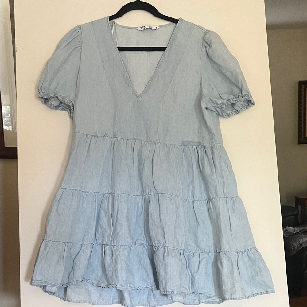 Zara Soft Blue V-Neck Dress